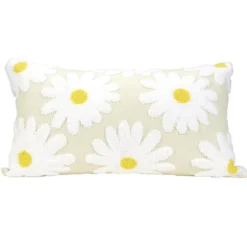 Coussin rectangulaire en polycoton blanc motif relief marguerite 30x50cm