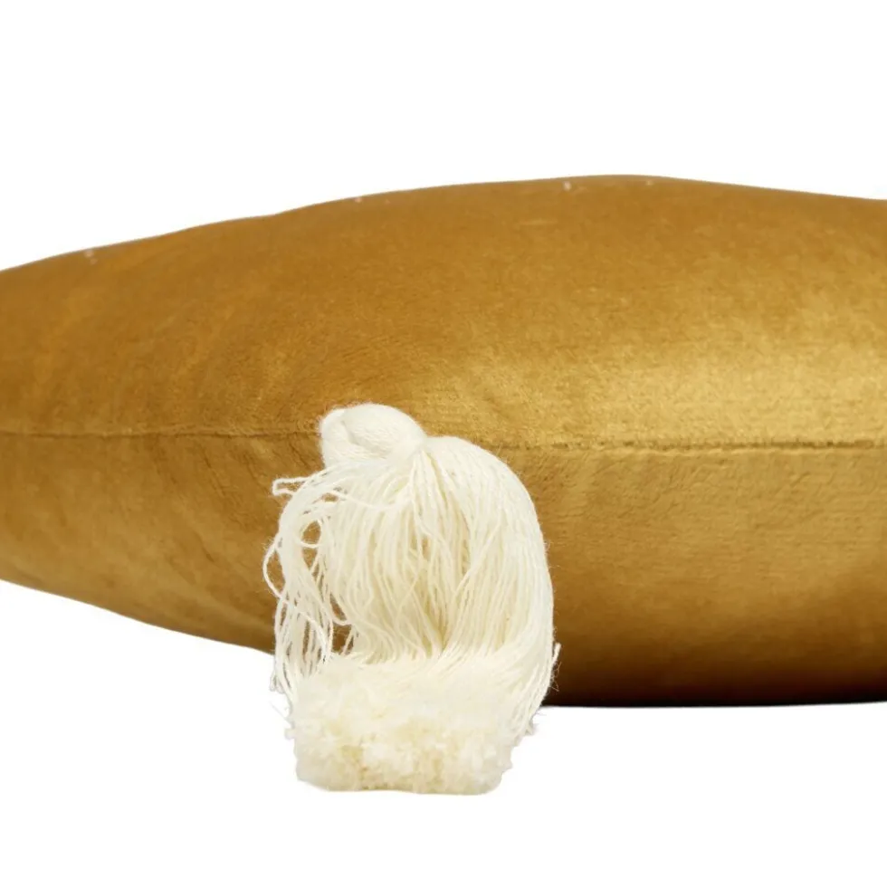 Coussin rectangulaire marron 4 pompons 1 motif nature 20x30cm (2 modèles)