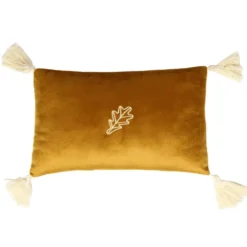 Coussin rectangulaire marron 4 pompons 1 motif nature 20x30cm (2 modèles)