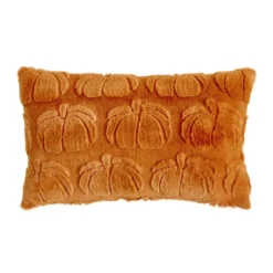 Coussin rectangulaire velours citrouilles en relief uni orange 30x50cm