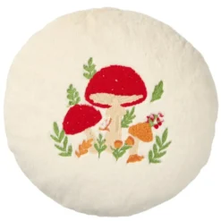 Coussin rond bouclette motifs végétal et champignons Ø40cm