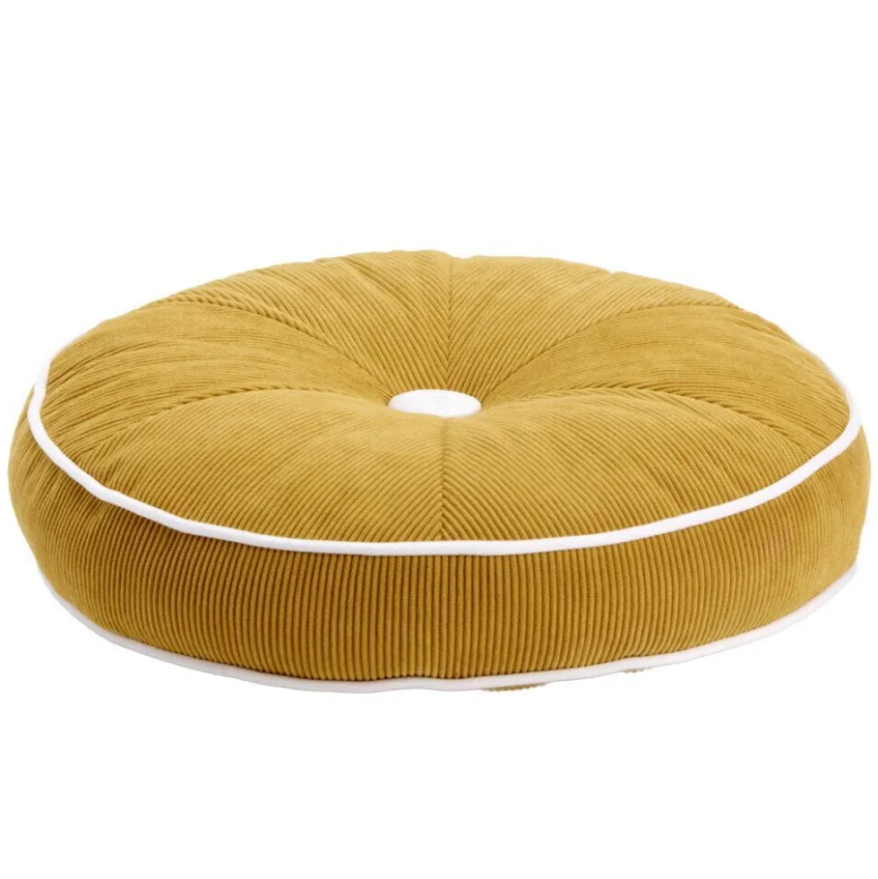 Coussin rond côtelé façon tranche de citron jaune Ø35cm