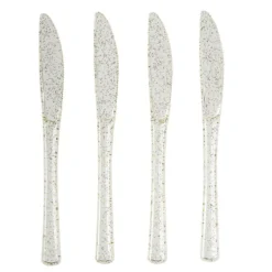 Couteau plastique réutilisable x4 pailleté doré L17cm