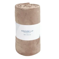 Couvre lit 2 personnes velours en pinsonic 220x240cm beige ou marron