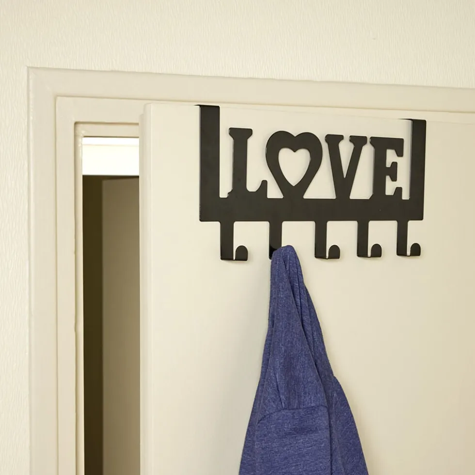 Crochet de porte LOVE en métal blanc ou noir 36,5x16,5cm - 2 modèles