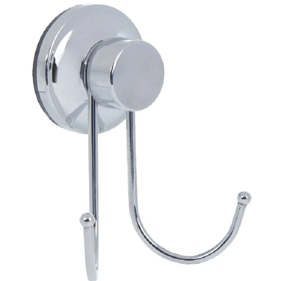 Crochet double à ventouse inox gris