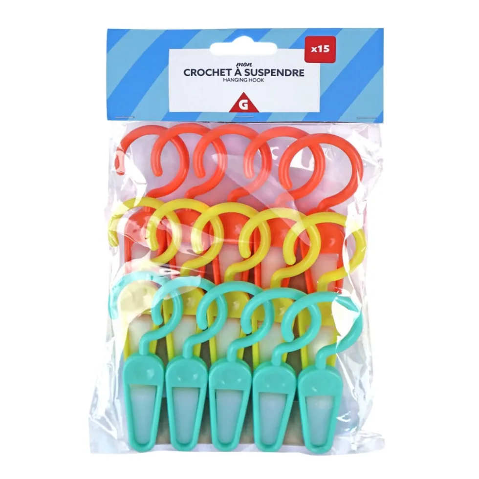 Crochet à suspendre x15 métal et plastique multicolore