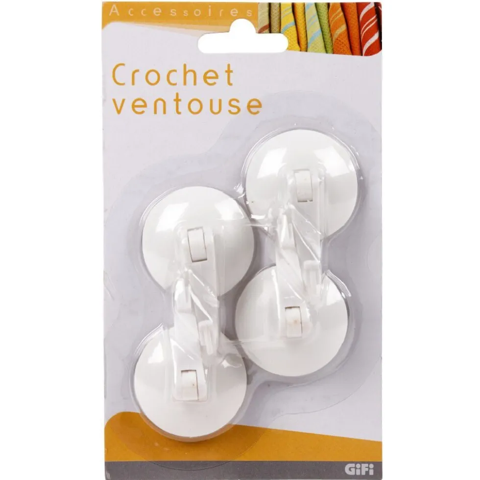 Crochet ventouse x4 blanc plastique