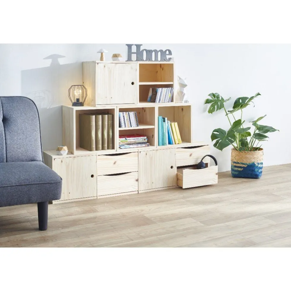 Cube de rangement 1 case pin naturel