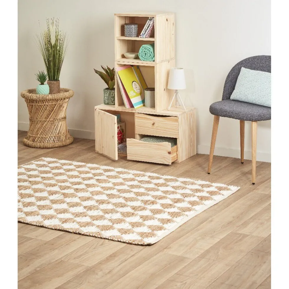 Cube de rangement 1 porte pin naturel