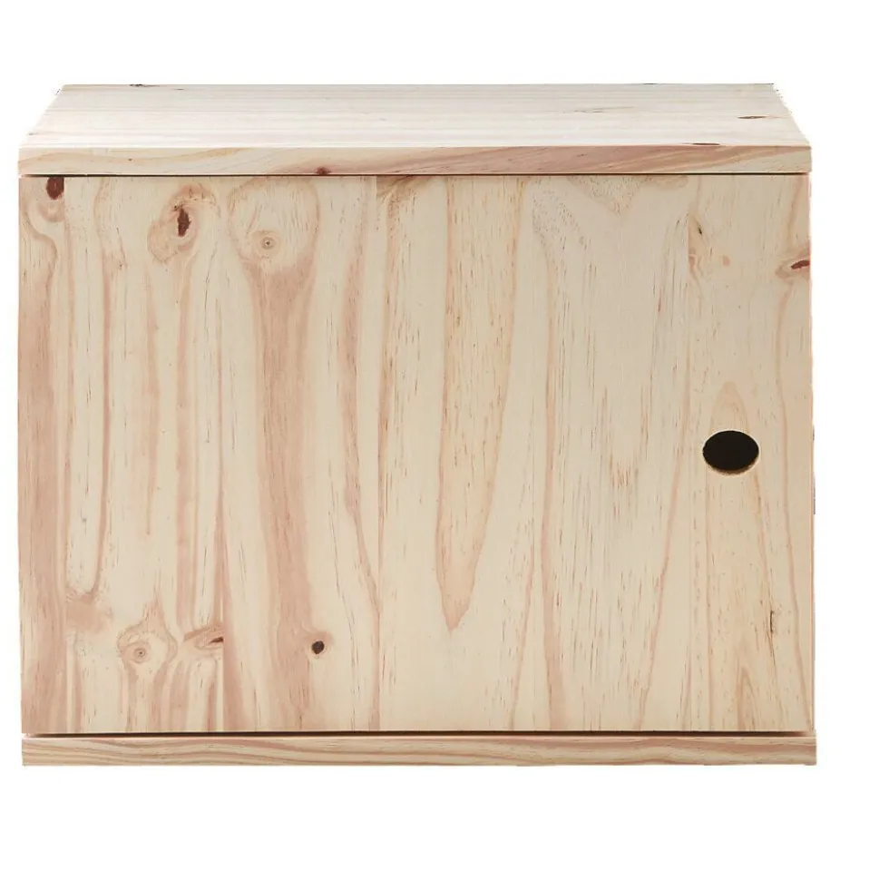 Cube de rangement 1 porte pin naturel