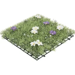 Dalle de gazon artificiel fleurs jaunes violettes blanches