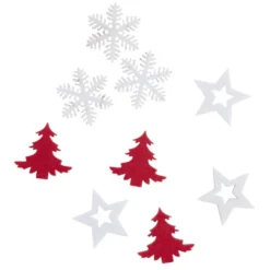 Décoration de table forme sapin/étoile/flocon rouge et blanc 9 pièces