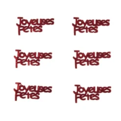 Décoration de table "Joyeuses Fêtes" en bois rouge 6 pièces
