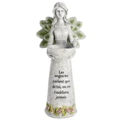 Décoration funéraire ange LED avec inscription polyrésine gris H40cm