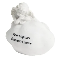 Décoration funéraire ange pensif sur nuage Pour toujours dans notre coeur