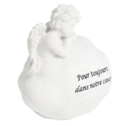 Décoration funéraire ange pensif sur nuage Pour toujours dans notre coeur