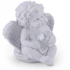 Décoration funéraire solaire ange avec coeur polyrésine 10x9xH9,5cm
