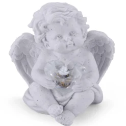 Décoration funéraire solaire ange avec coeur polyrésine 10x9xH9,5cm