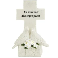 Décoration funéraire solaire forme croix solaire avec colombes H15,5cm