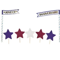 Décoration gâteau Joyeux anniversaire et étoiles