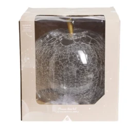 Décoration LED en verre pomme effet craquelé transparent Ø7xH8cm