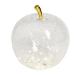 Décoration LED en verre pomme effet craquelé transparent Ø7xH8cm