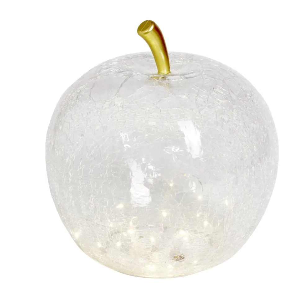 Décoration LED en verre pomme effet craquelé transparent Ø7xH8cm