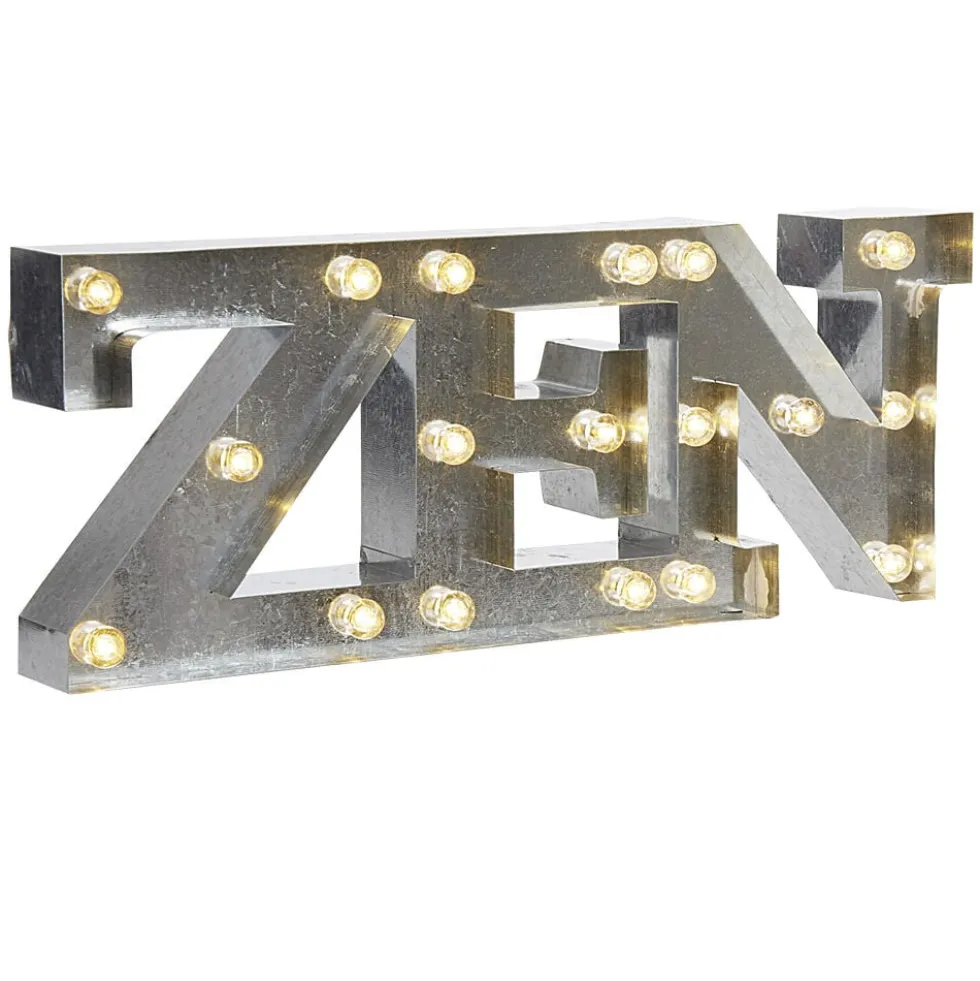 Décoration lumineuse LED mot ZEN effet zinc gris