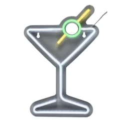 Décoration murale lumineuse néon forme cocktail margarita blanc et vert 21x30,5cm