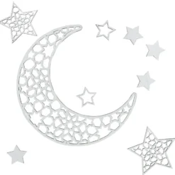 Décoration murale orientale à coller étoiles et lune bois argenté
