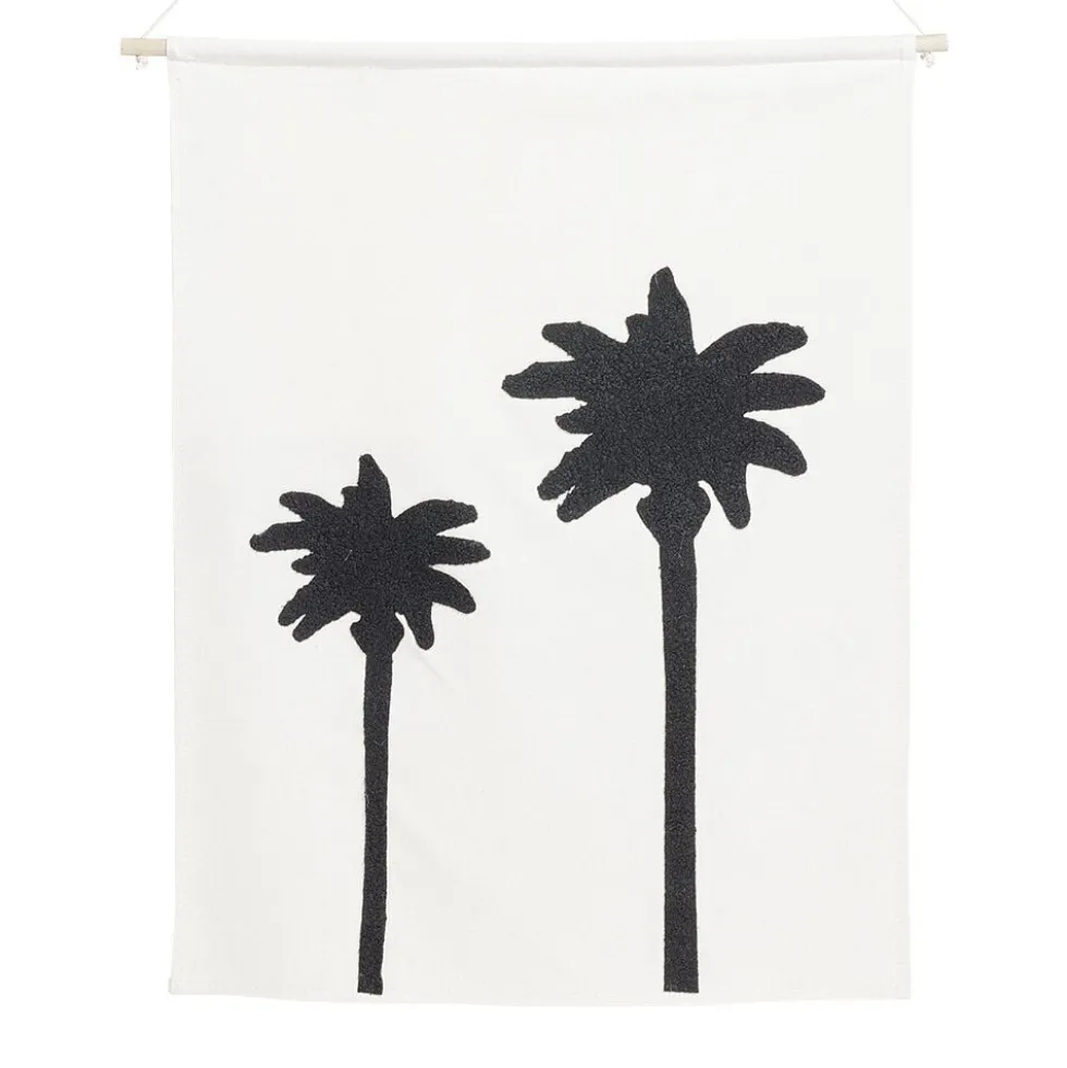 Décoration murale toile motif palmier coton beige et noir