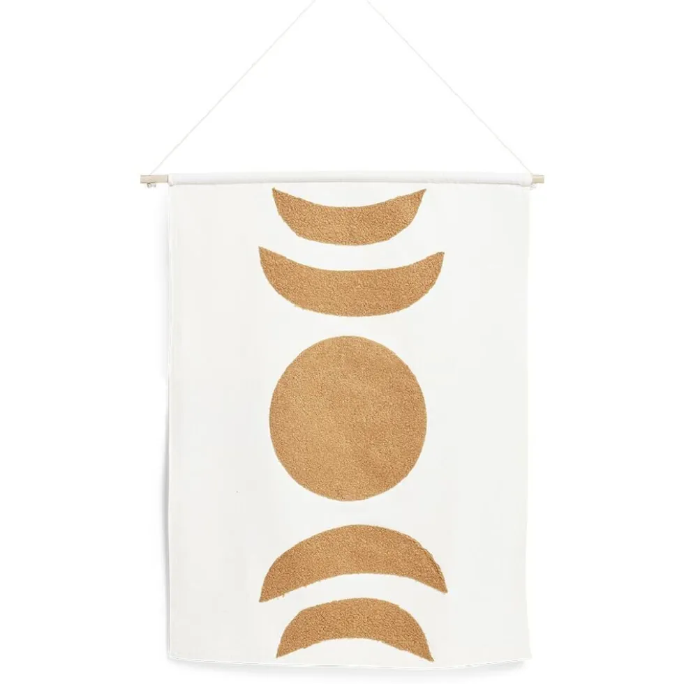 Décoration murale toile motif lune coton beige et terracotta