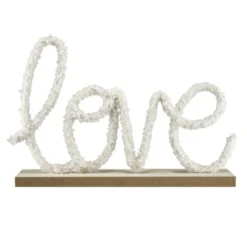 Décoration à poser bois mot en laine bouclée Home Love blanc 26x6xH17cm