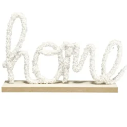 Décoration à poser bois mot en laine bouclée Home Love blanc 26x6xH17cm