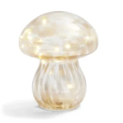 Décoration à poser champignon à LED en verre marron Ø13xH15cm