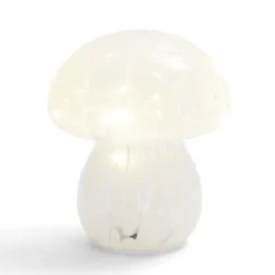 Décoration à poser champignon à LED en verre blanc Ø13xH15cm