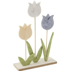 Décoration à poser fleur tulipe feutrine et bois 17,5xH26cm