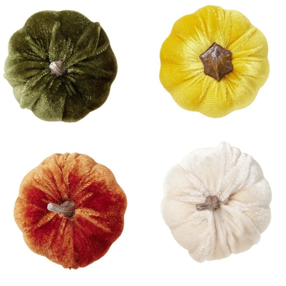 Décoration à poser forme citrouille velours 4 pièces Ø7,5xH6,5cm