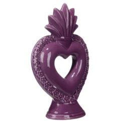Décoration à poser grès coeur 13,5xH20,5cm (2 modèles violet ou vert)