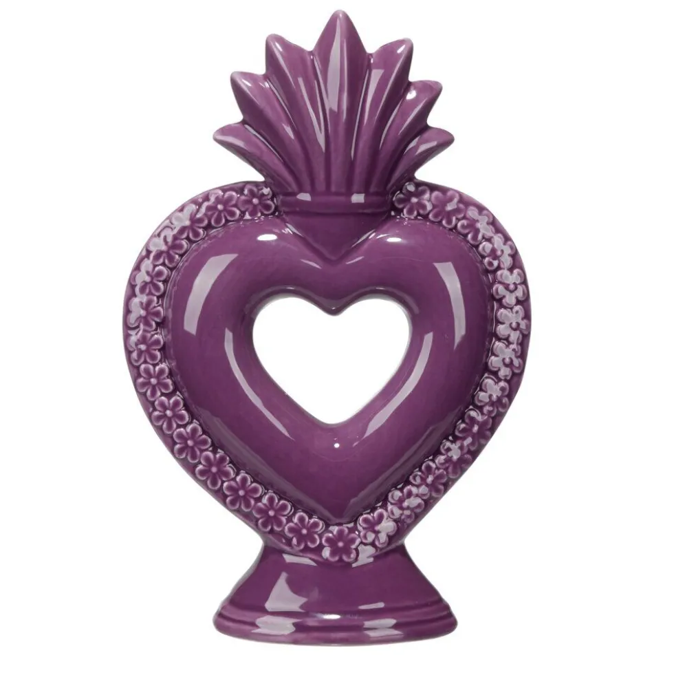 Décoration à poser grès coeur 13,5xH20,5cm (2 modèles violet ou vert)
