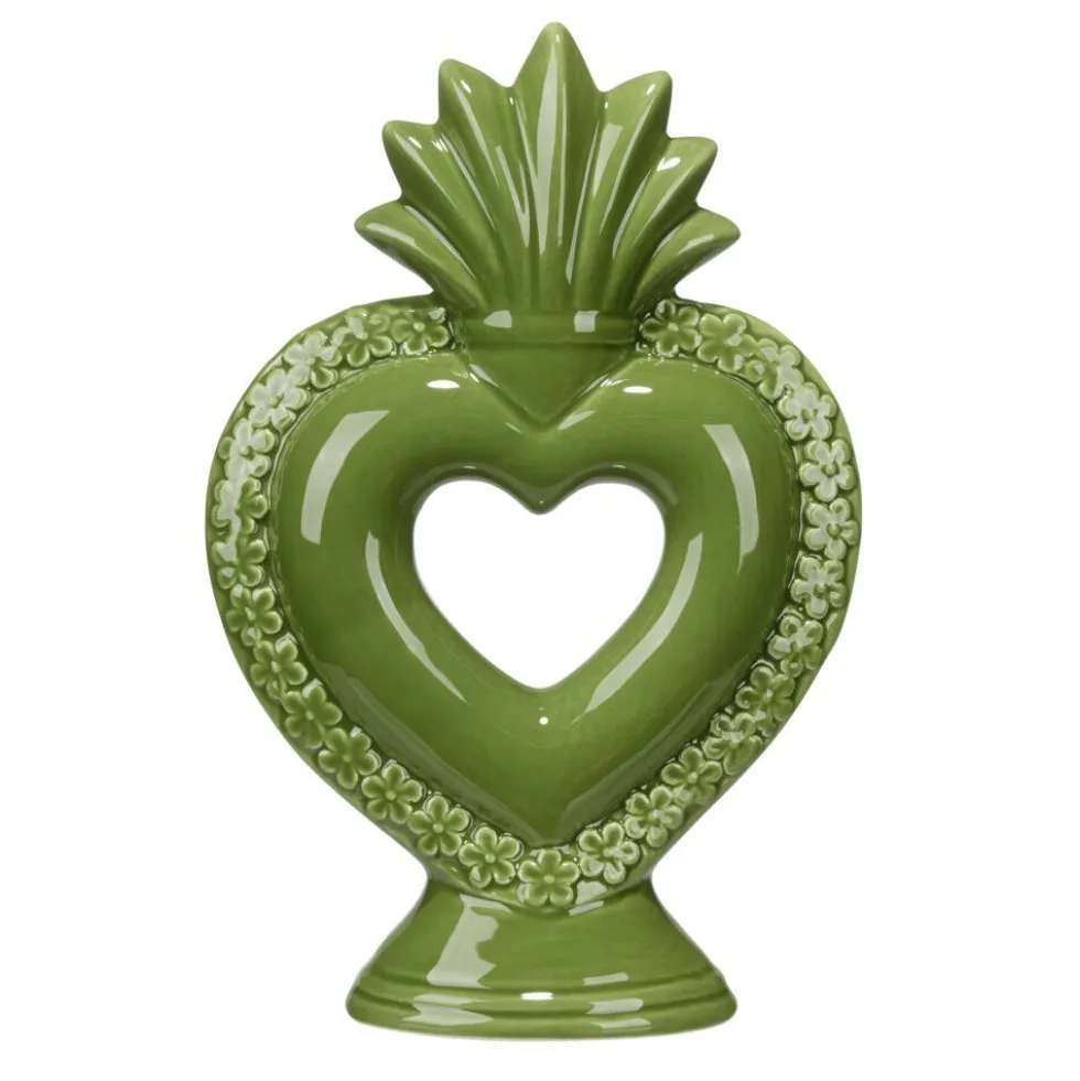 Décoration à poser grès coeur 13,5xH20,5cm (2 modèles violet ou vert)