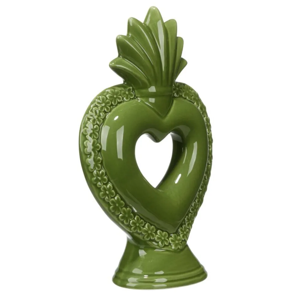 Décoration à poser grès coeur 13,5xH20,5cm (2 modèles violet ou vert)