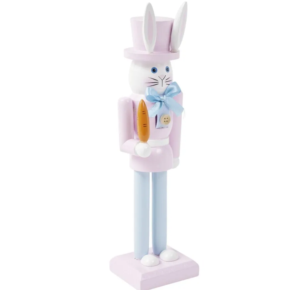Décoration à poser lapin casse noisette pastel H25cm (2 modèles bleu ou rose)