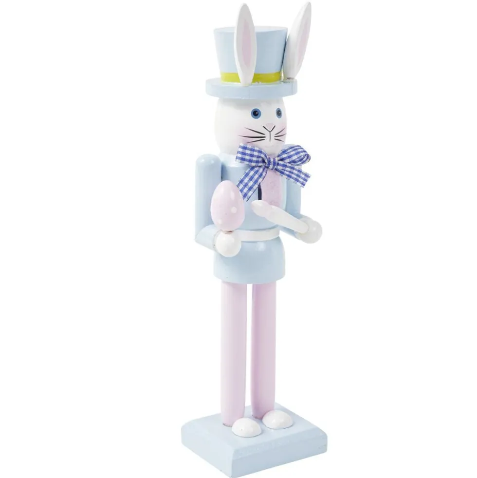 Décoration à poser lapin casse noisette pastel H25cm (2 modèles bleu ou rose)