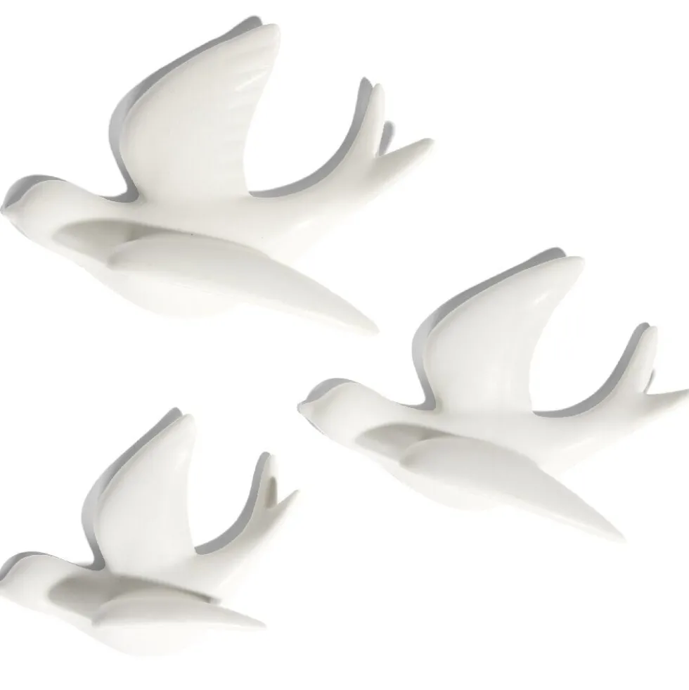 Décoration à poser 3 oiseaux en céramique beige
