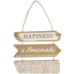 Décoration à suspendre panneaux en bois Happiness H53,5cm