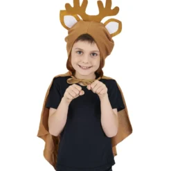 Déguisement enfant cerf cape avec capuche oreille et bois