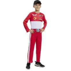 Déguisement enfant pilote de course combinaison rouge (7/10ans ou 11/14)