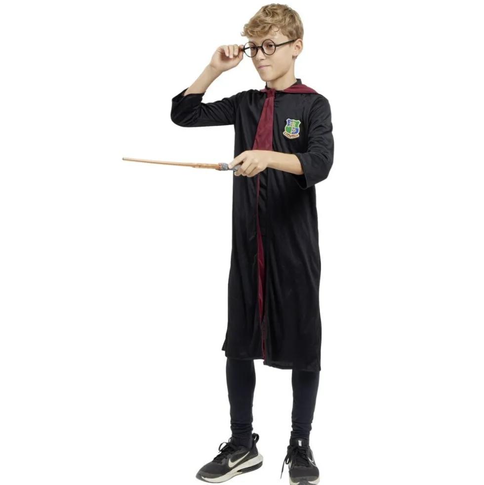 Déguisement enfant sorcier avec tunique, cravate et baguette (7/10ans ou 11/14)